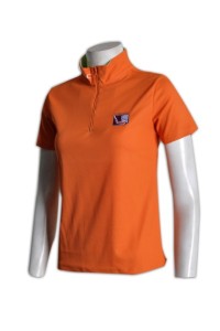 P440專業訂做女裝polo衫 半胸拉鏈 設計個性短袖衫 訂購團體衫供應商HK    橙色  撞色領青綠色